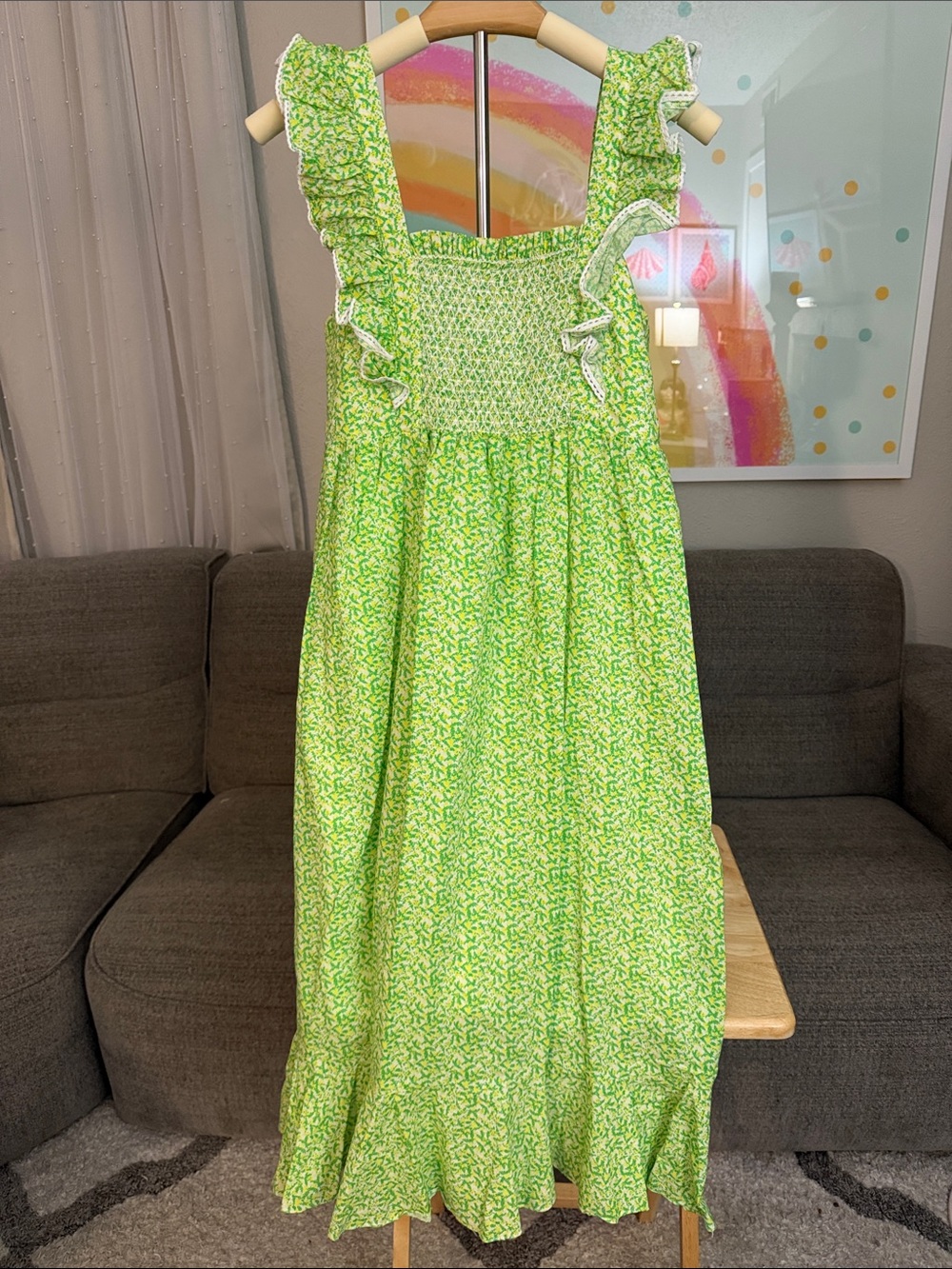 Tuckernuck White and Bright Green Floral Dress